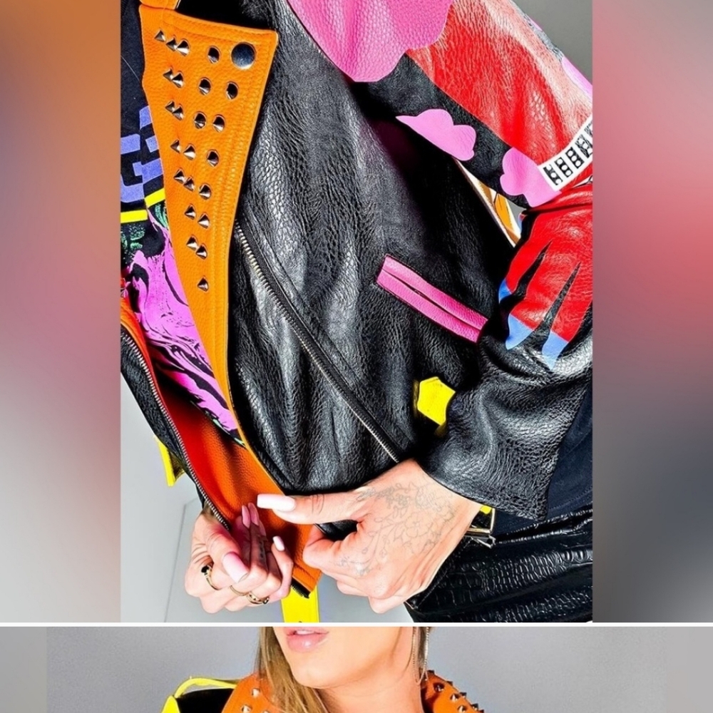 Azalea Wang Graffiti Kisses Vegan Leather Moto Jacket M - Picture 3 of 14